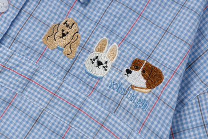 DAXUEN Plaid short-sleeved shirt with dog embroidery