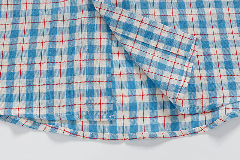 DAXUEN Checkered short-sleeved button-up shirt with embroidered details