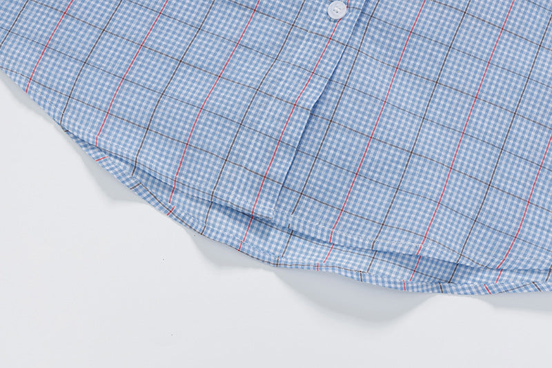 DAXUEN Plaid short-sleeved shirt with dog embroidery