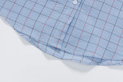 DAXUEN Plaid short-sleeved shirt with dog embroidery