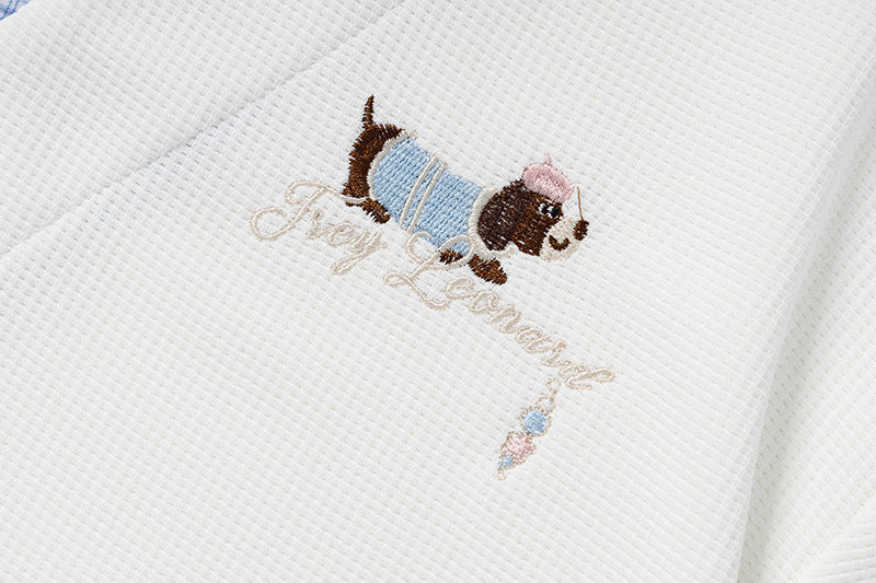 DAXUEN Faux-layered short-sleeved T-shirt with cartoon dog embroidery