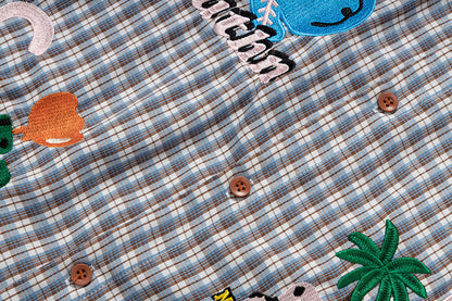DAXUEN Short-sleeved collared shirt with plaid pattern and embroidery
