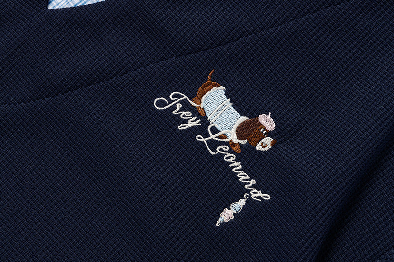 DAXUEN Faux-layered short-sleeved T-shirt with cartoon dog embroidery