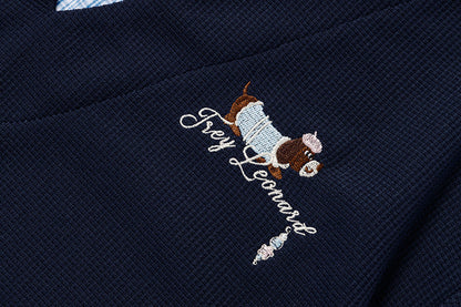 DAXUEN Faux-layered short-sleeved T-shirt with cartoon dog embroidery