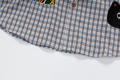 DAXUEN Short-sleeved collared shirt with plaid pattern and embroidery