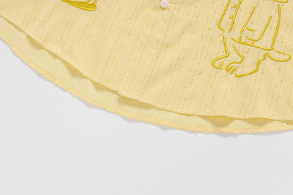 DAXUEN Retro puppy print button-up shirt with faux tie detail