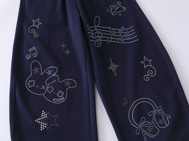 DAXUEN Navy wide-leg sweatpants with embroidered graphics