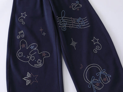 DAXUEN Navy wide-leg sweatpants with embroidered graphics
