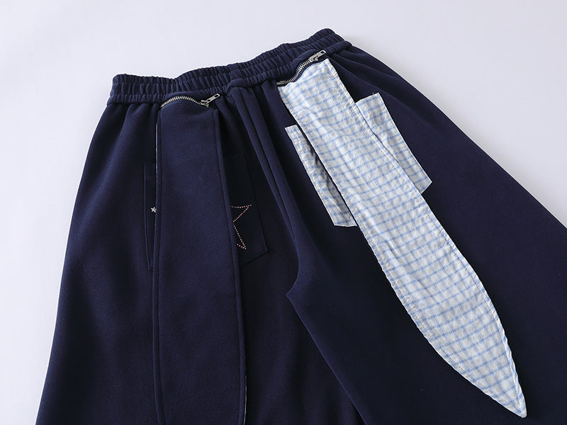 DAXUEN Navy wide-leg sweatpants with embroidered graphics