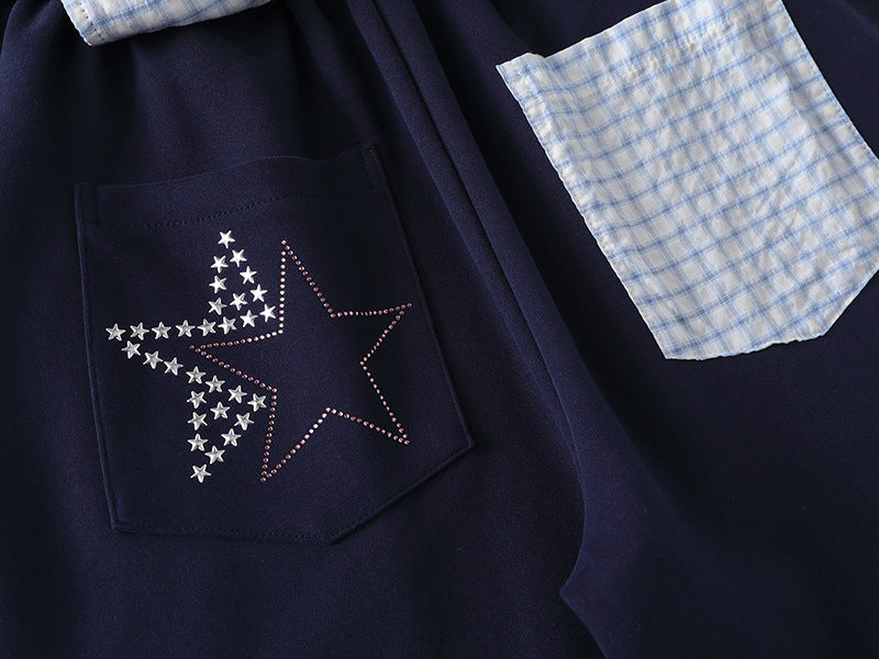 DAXUEN Navy wide-leg sweatpants with embroidered graphics
