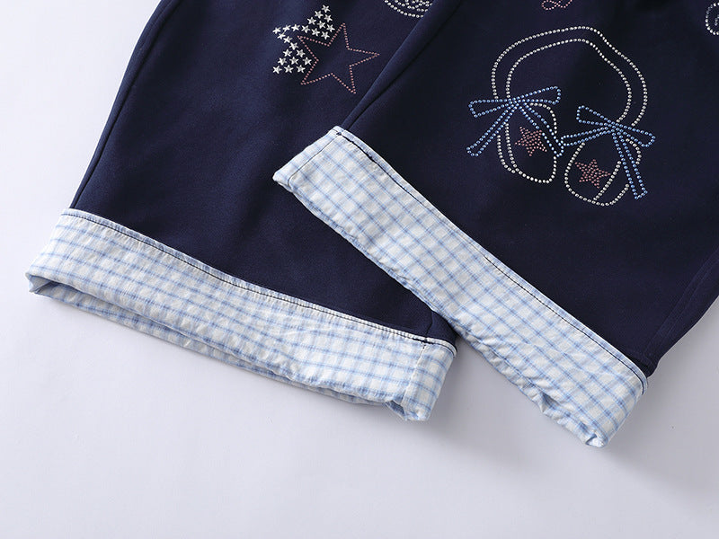 DAXUEN Navy wide-leg sweatpants with embroidered graphics