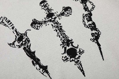 DAXUEN Gothic skull dagger graphic short-sleeve knit top