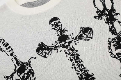 DAXUEN Gothic skull dagger graphic short-sleeve knit top