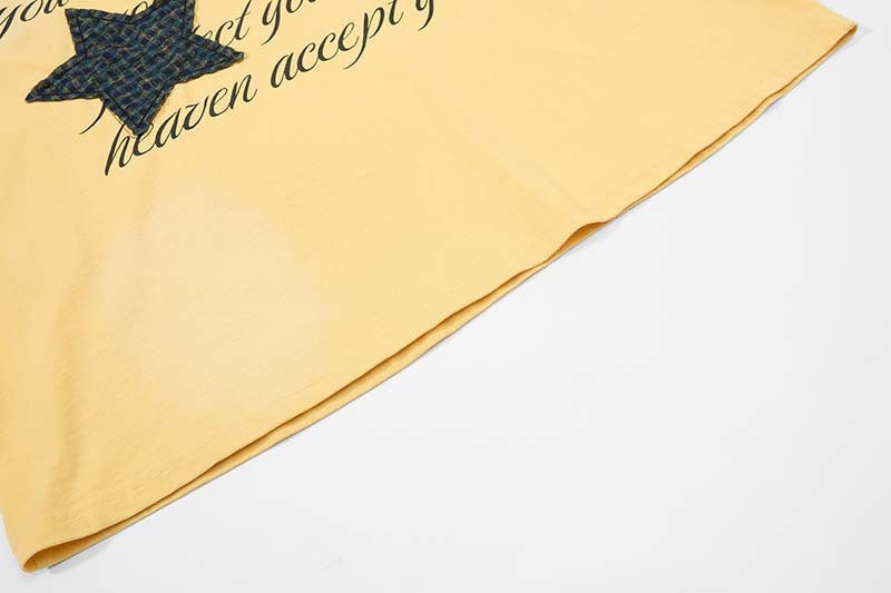 DAXUEN Oversized short-sleeved T-shirt with graphic text and star patches