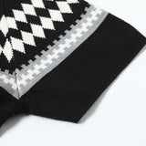 DAXUEN Black diamond jacquard short-sleeved polo shirt