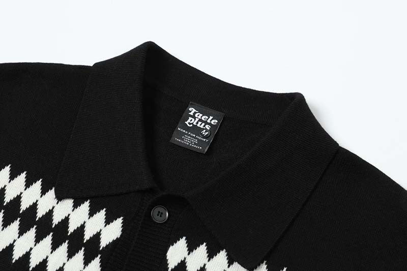 DAXUEN Black diamond jacquard short-sleeved polo shirt