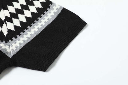 DAXUEN Black diamond jacquard short-sleeved polo shirt