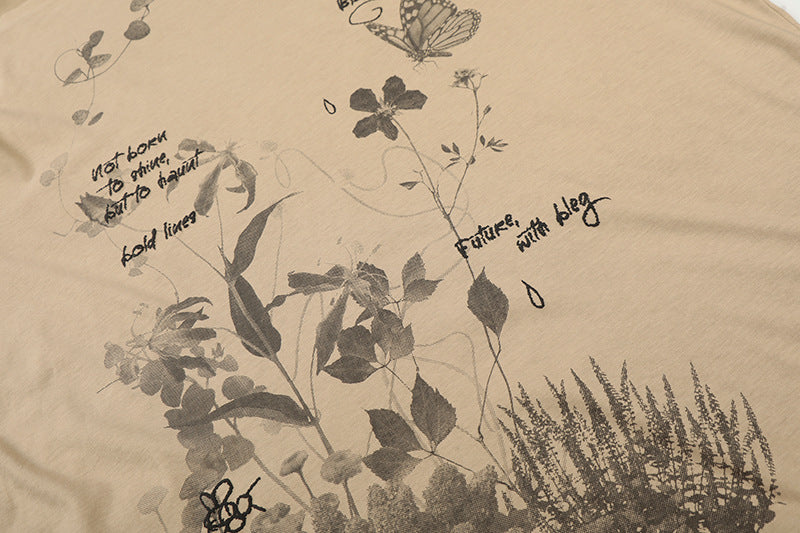 DAXUEN Botanical print loose-fit T-shirt