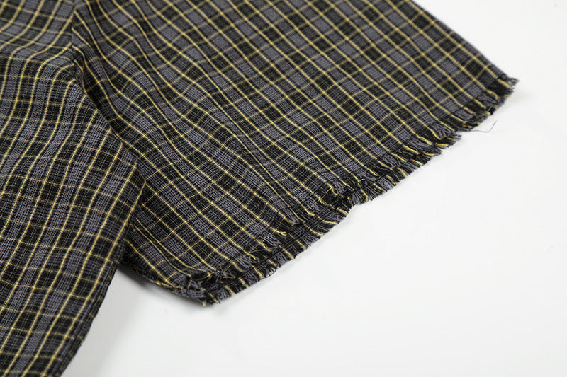 DAXUEN Oversized plaid button-up shirt with embroidery