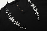 DAXUEN Vintage embroidered Henley collar short-sleeved top