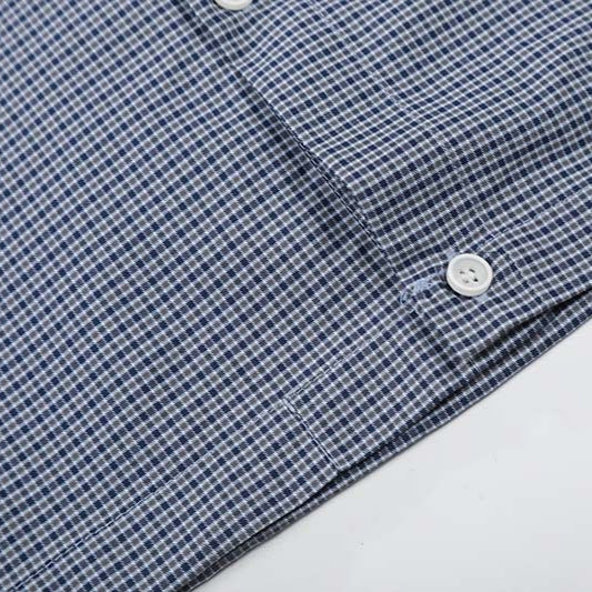 DAXUEN Short-sleeved blue and white check button-up shirt