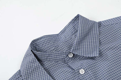 DAXUEN Short-sleeved blue and white check button-up shirt