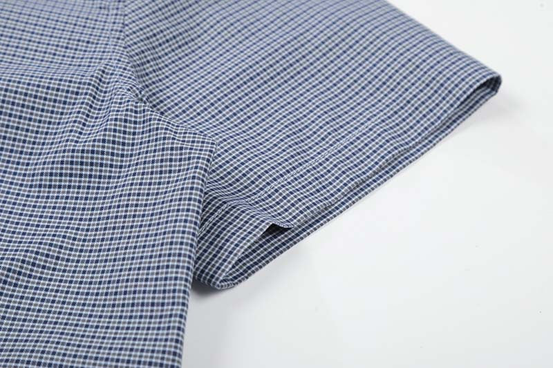 DAXUEN Short-sleeved blue and white check button-up shirt