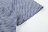 DAXUEN Short-sleeved blue and white check button-up shirt