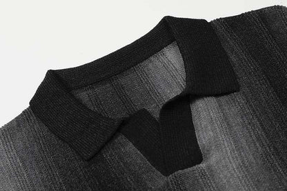 DAXUEN Gradient striped knitted polo shirt