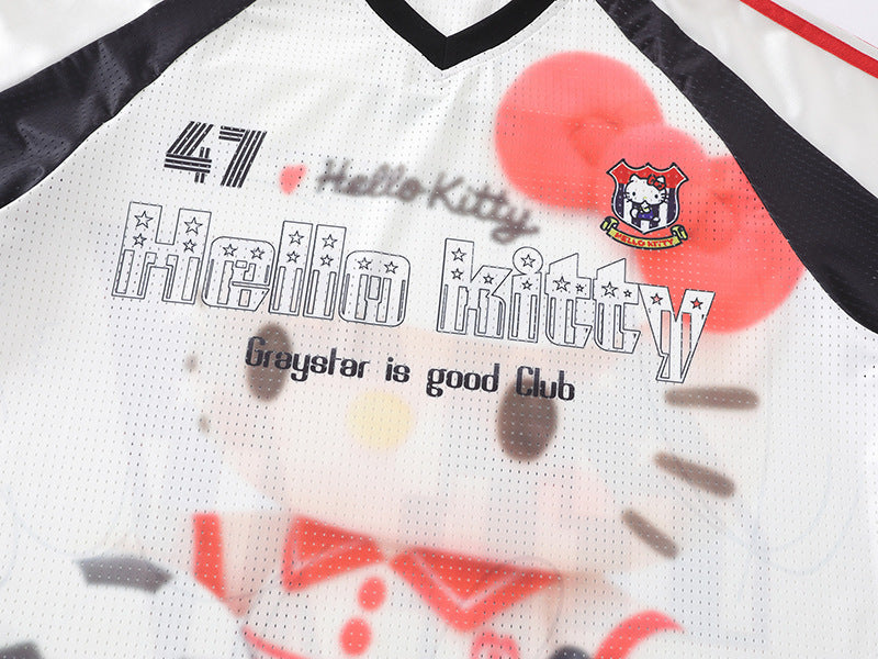 DAXUEN Hello Kitty football-themed V-neck T-shirt