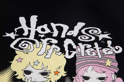 DAXUEN Black layered t-shirt with cartoon graphic