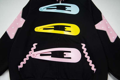 DAXUEN Oversized zip-up hoodie with star appliques