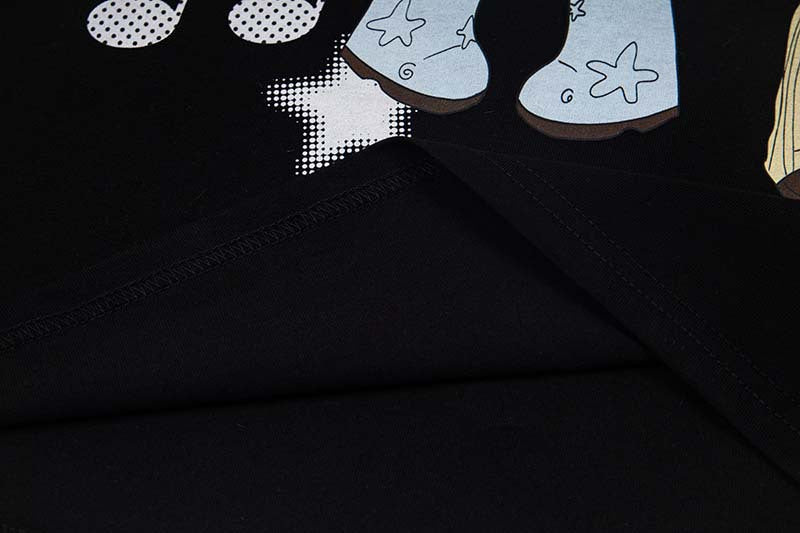 DAXUEN Black layered t-shirt with cartoon graphic