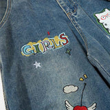 DAXUEN Colorful wide-leg cargo denim pants with embroidery