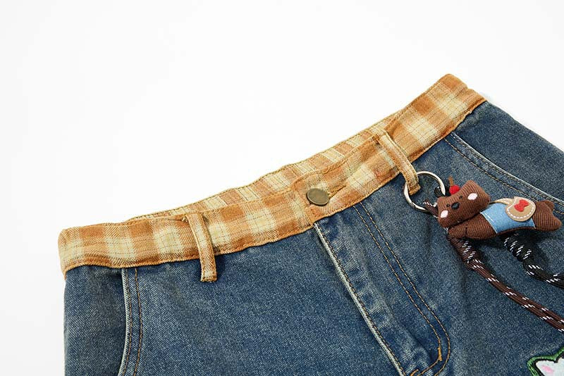 DAXUEN Colorful wide-leg cargo denim pants with embroidery