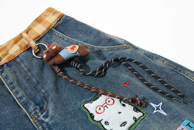 DAXUEN Colorful wide-leg cargo denim pants with embroidery