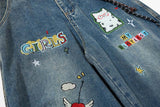 DAXUEN Colorful wide-leg cargo denim pants with embroidery