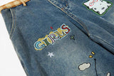 DAXUEN Colorful wide-leg cargo denim pants with embroidery
