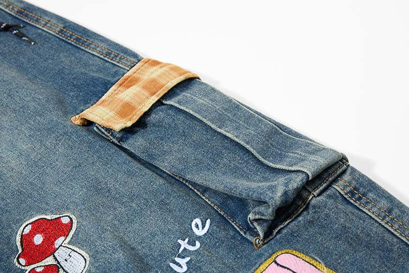 DAXUEN Colorful wide-leg cargo denim pants with embroidery