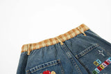 DAXUEN Colorful wide-leg cargo denim pants with embroidery