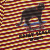 DAXUEN Burgundy and yellow striped crew neck t-shirt with cat graphic