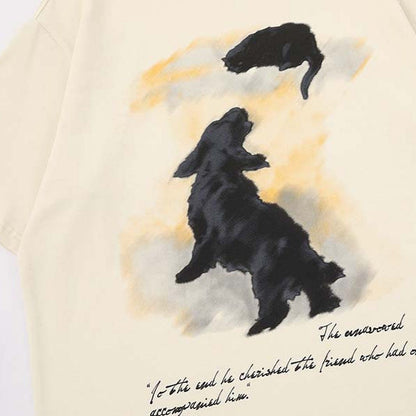 DAXUEN Cream short-sleeved graphic T-shirt with animal silhouettes