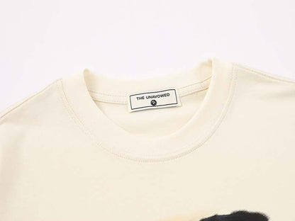 DAXUEN Cream short-sleeved graphic T-shirt with animal silhouettes