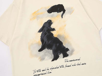 DAXUEN Cream short-sleeved graphic T-shirt with animal silhouettes