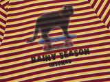DAXUEN Burgundy and yellow striped crew neck t-shirt with cat graphic