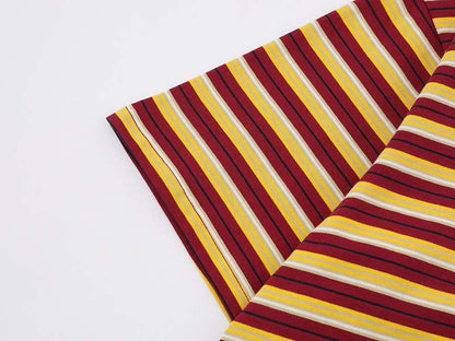 DAXUEN Burgundy and yellow striped crew neck t-shirt with cat graphic