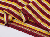 DAXUEN Burgundy and yellow striped crew neck t-shirt with cat graphic