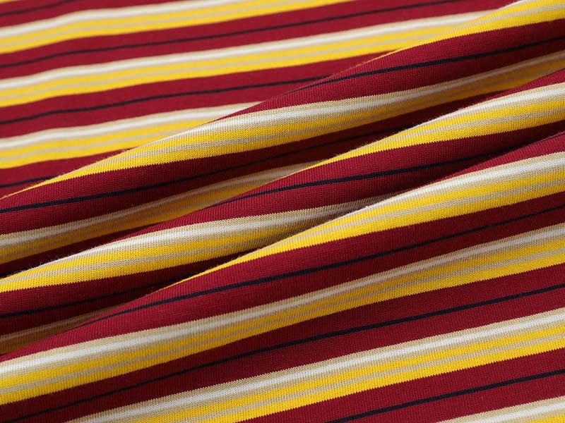 DAXUEN Burgundy and yellow striped crew neck t-shirt with cat graphic