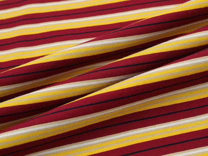 DAXUEN Burgundy and yellow striped crew neck t-shirt with cat graphic