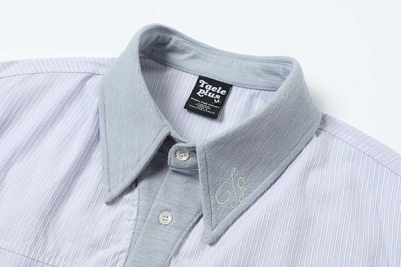 DAXUEN Hybrid stripe button-up shirt with embroidered monogram